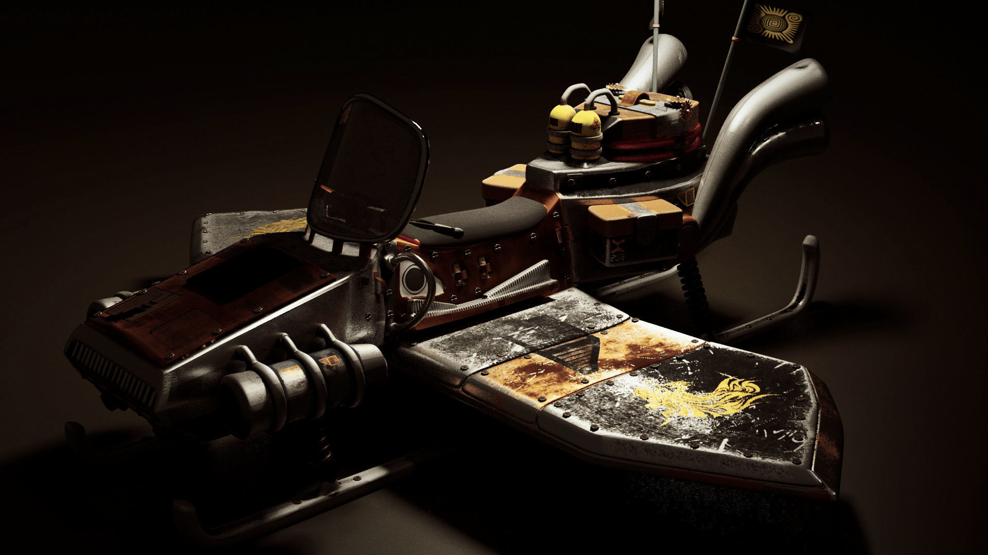 Flying steampunk motorcycle 3D model_9