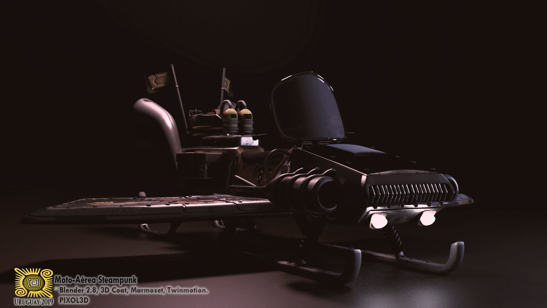 Flying steampunk motorcycle 3D model_11