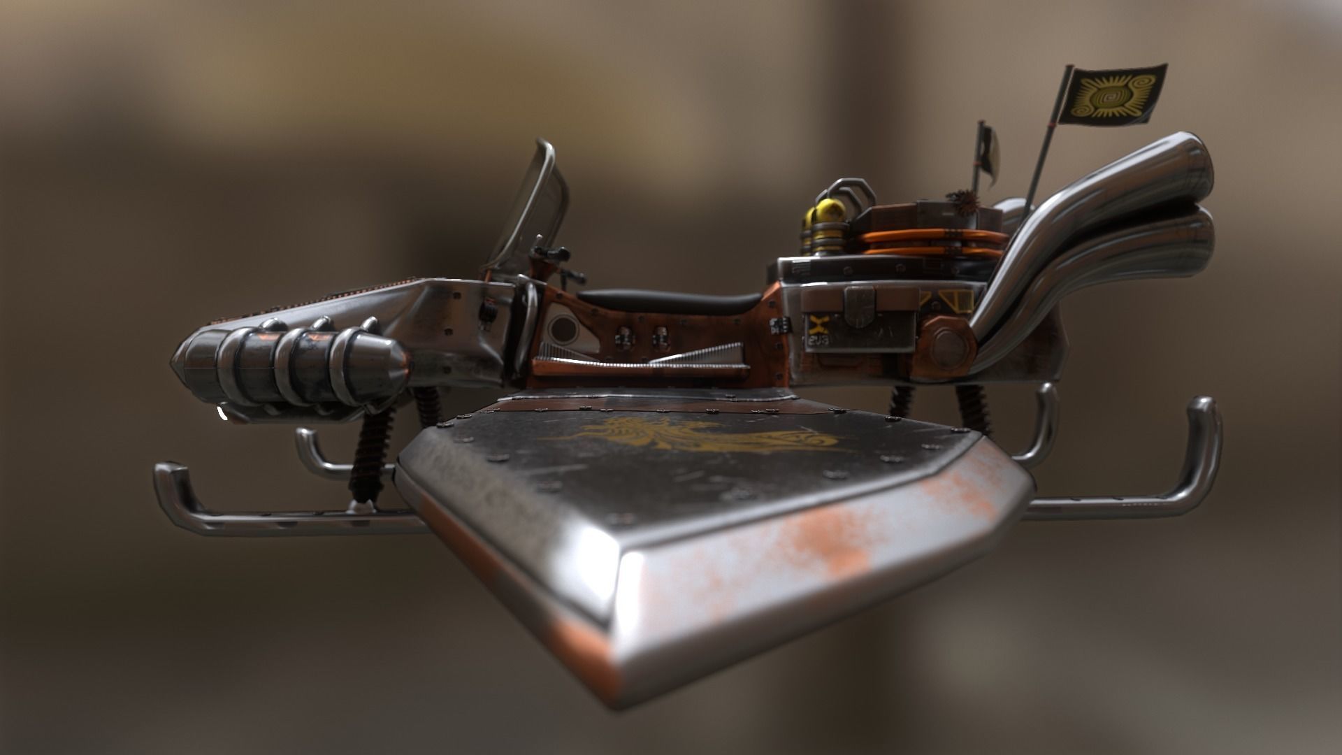 Flying steampunk motorcycle 3D model_8