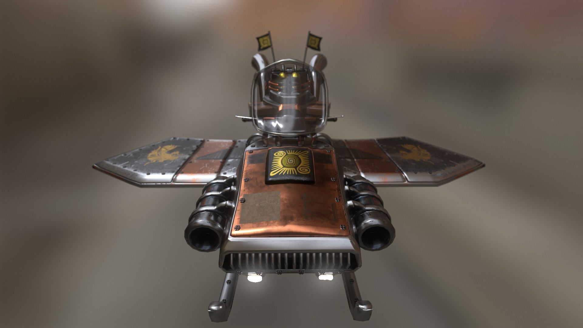 Flying steampunk motorcycle 3D model_5