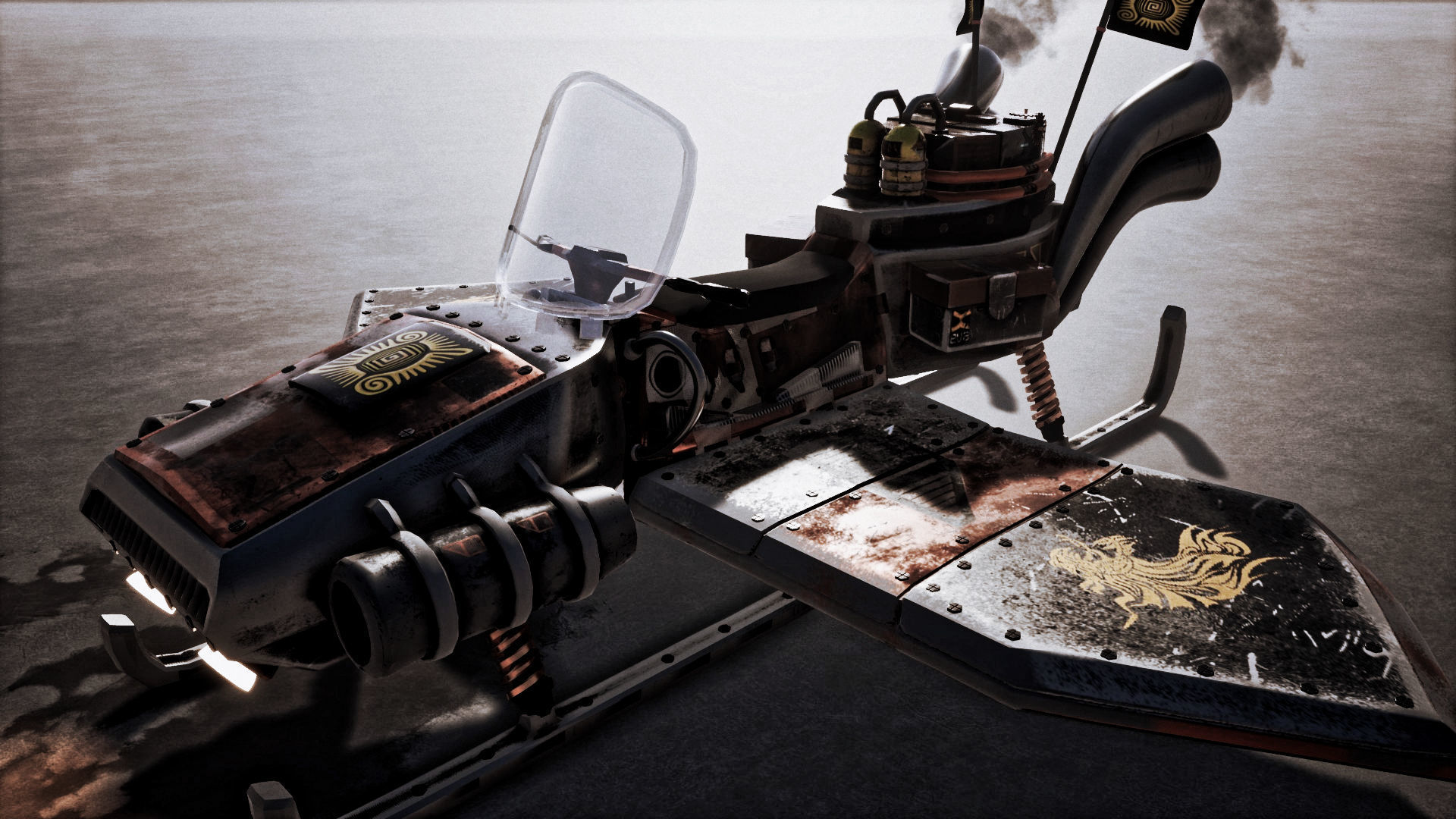 Flying steampunk motorcycle 3D model_10