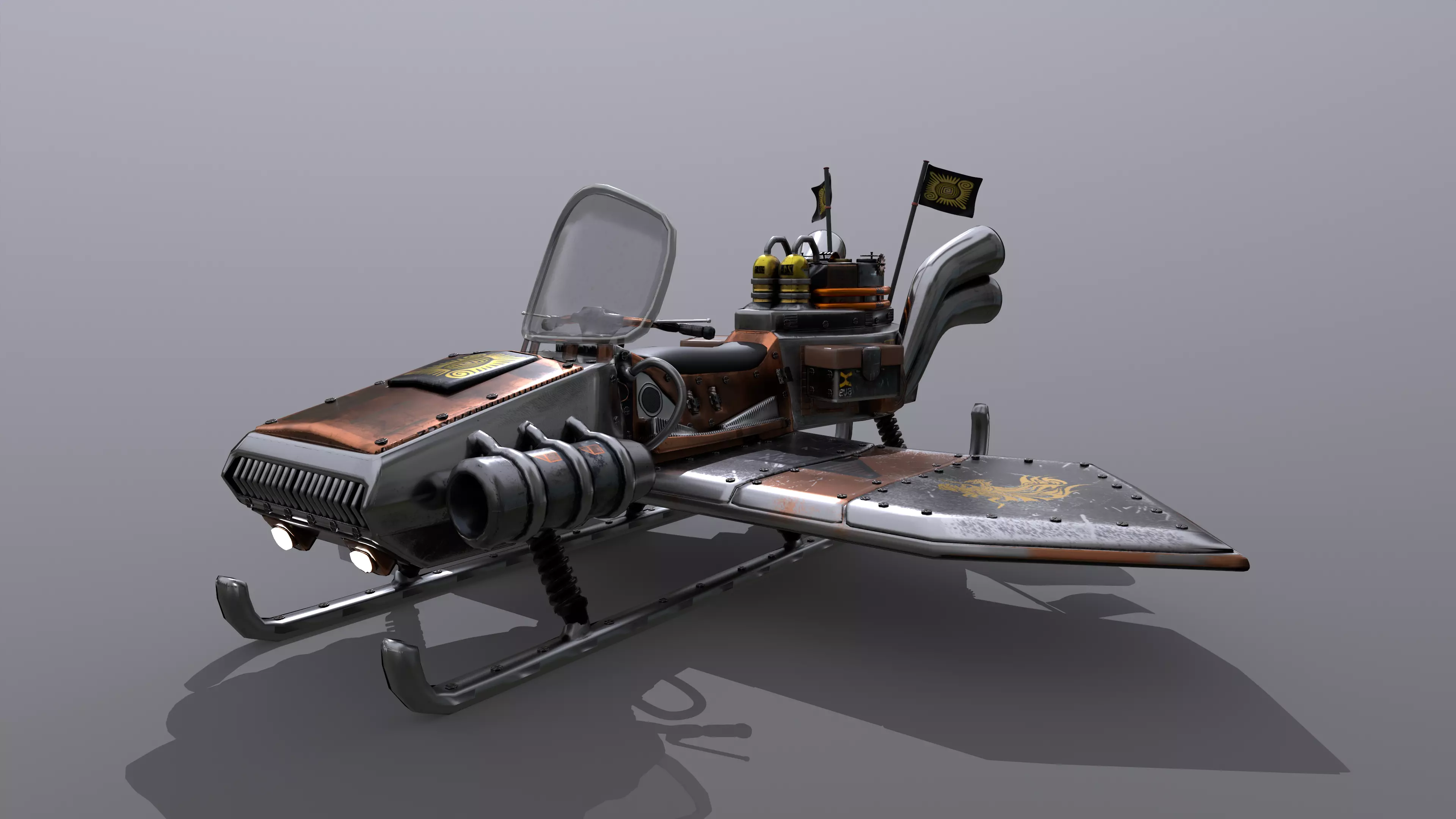 Flying steampunk motorcycle 3D model_0
