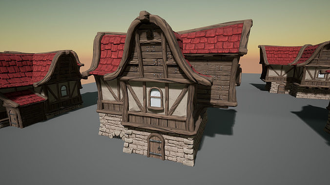 Collection of Medieval Fantasy Houses Low-poly 3D model