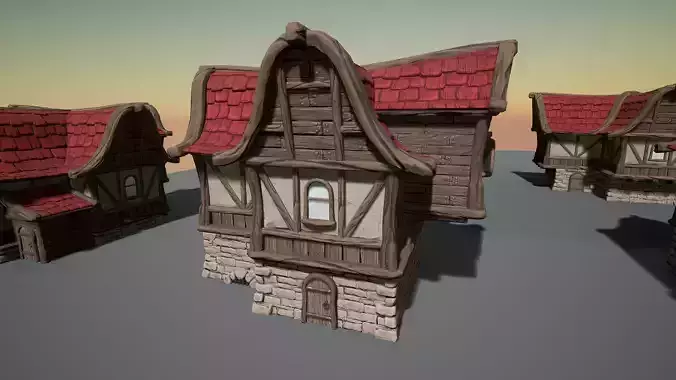 Collection of Medieval Fantasy Houses Low-poly 3D model