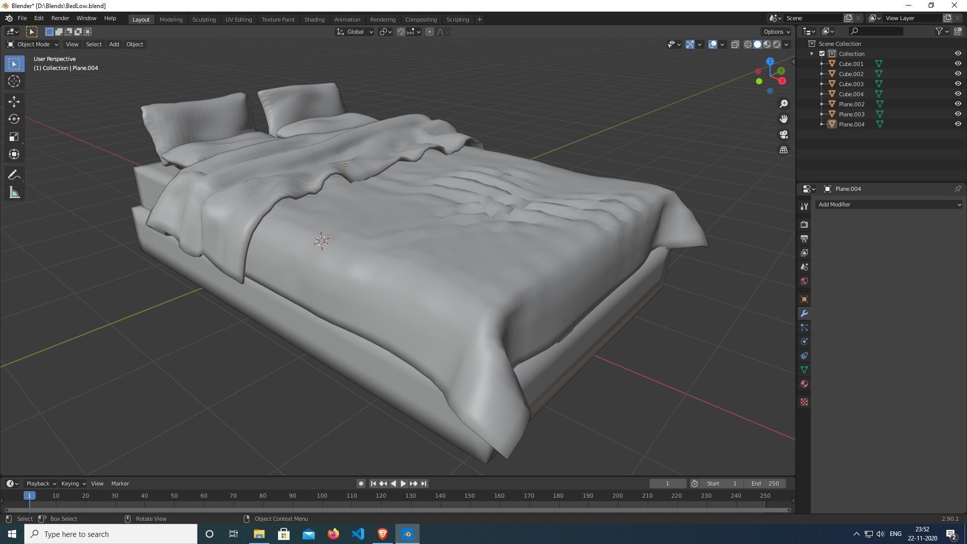 Bed with Pillow Free 3D model_4