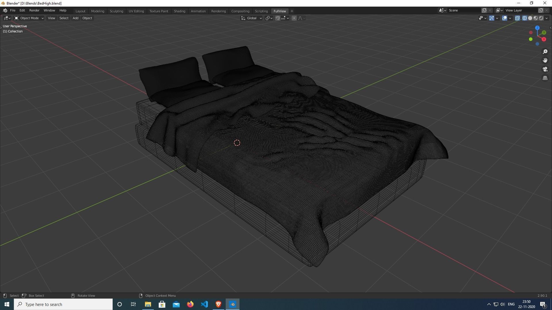 Bed with Pillow Free 3D model_3