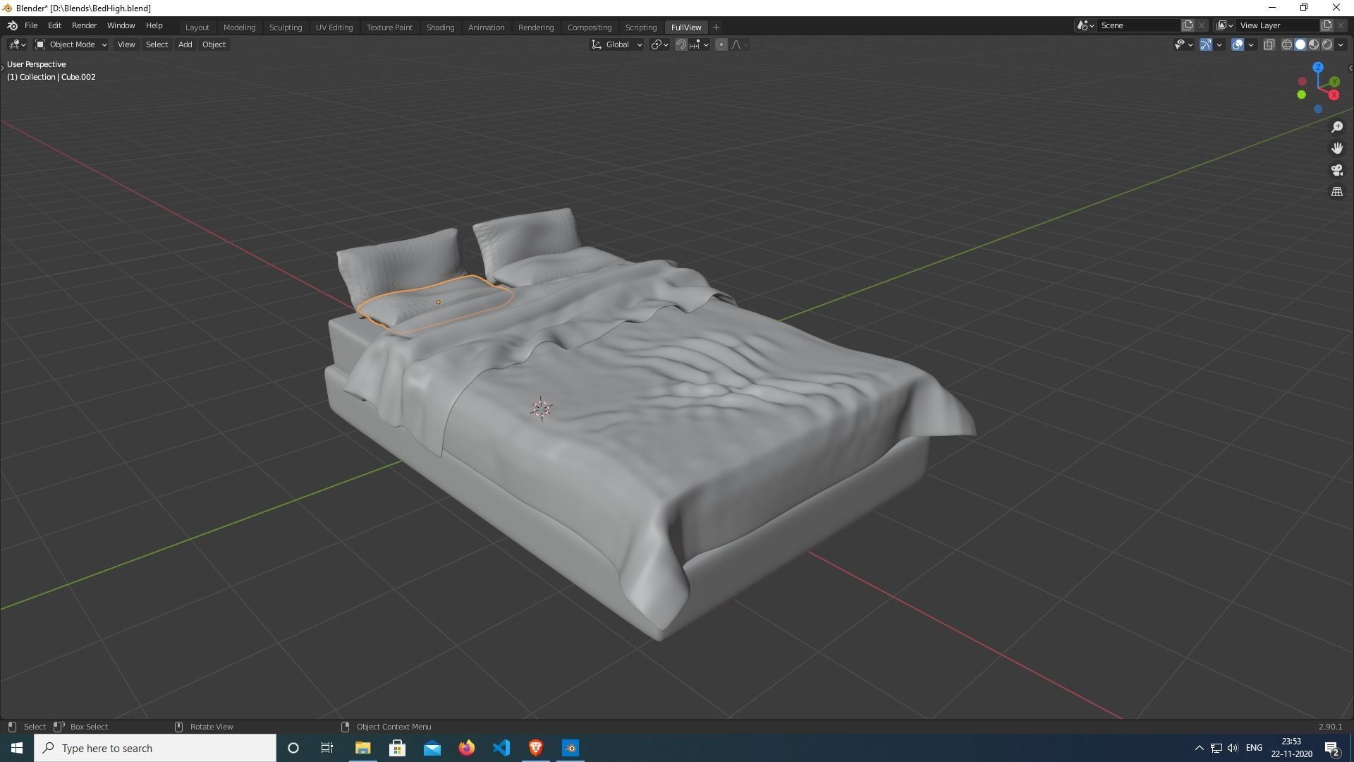Bed with Pillow Free 3D model_6