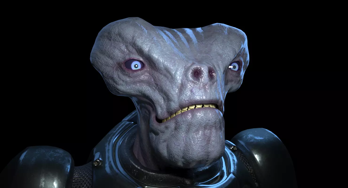 Alien in armored suit Low-poly 3D model_0