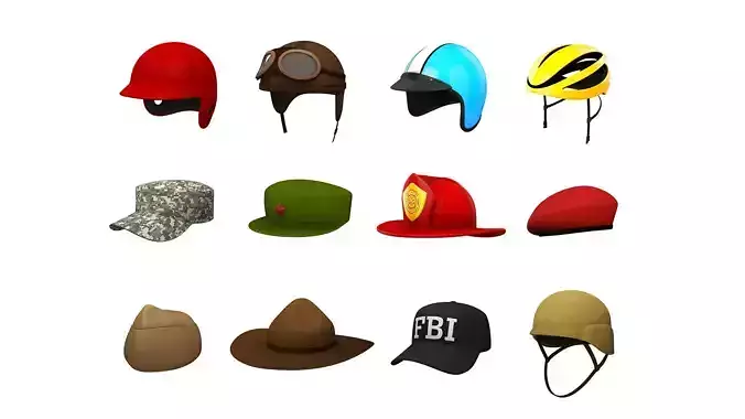 Hats and Helmet Pack 4 3D model