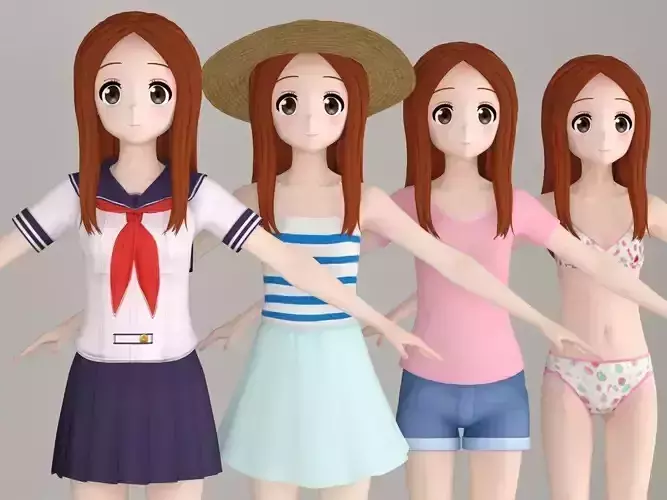 T pose nonrigged model of Takagi-san anime girl 3D model