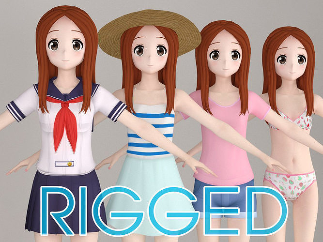 T pose rigged model of Takagi-san anime girl 3D model