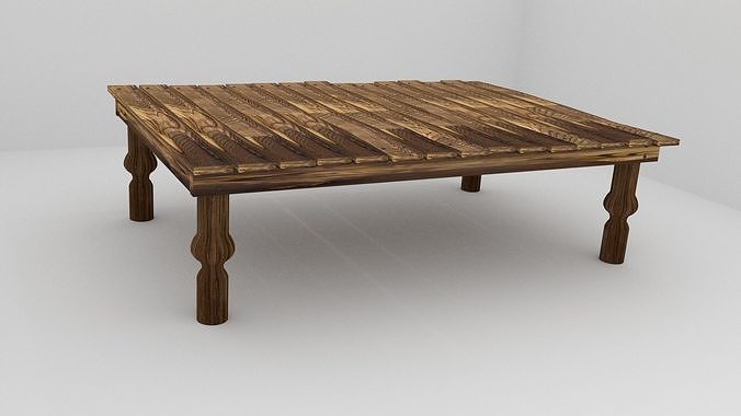 Old bed or plank bed Low-poly 3D model