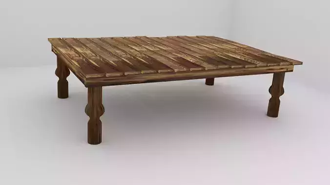 Old bed or plank bed Low-poly 3D model