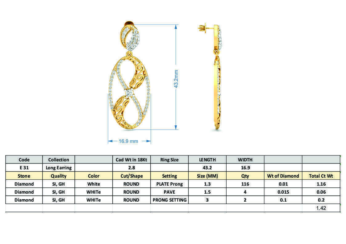 Women long earrings 3dm stl render detail 3D print model 3D print model_3