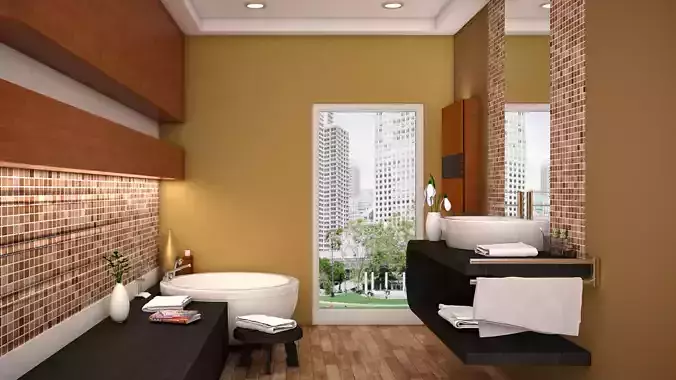 bathroom with walls and wooden floors