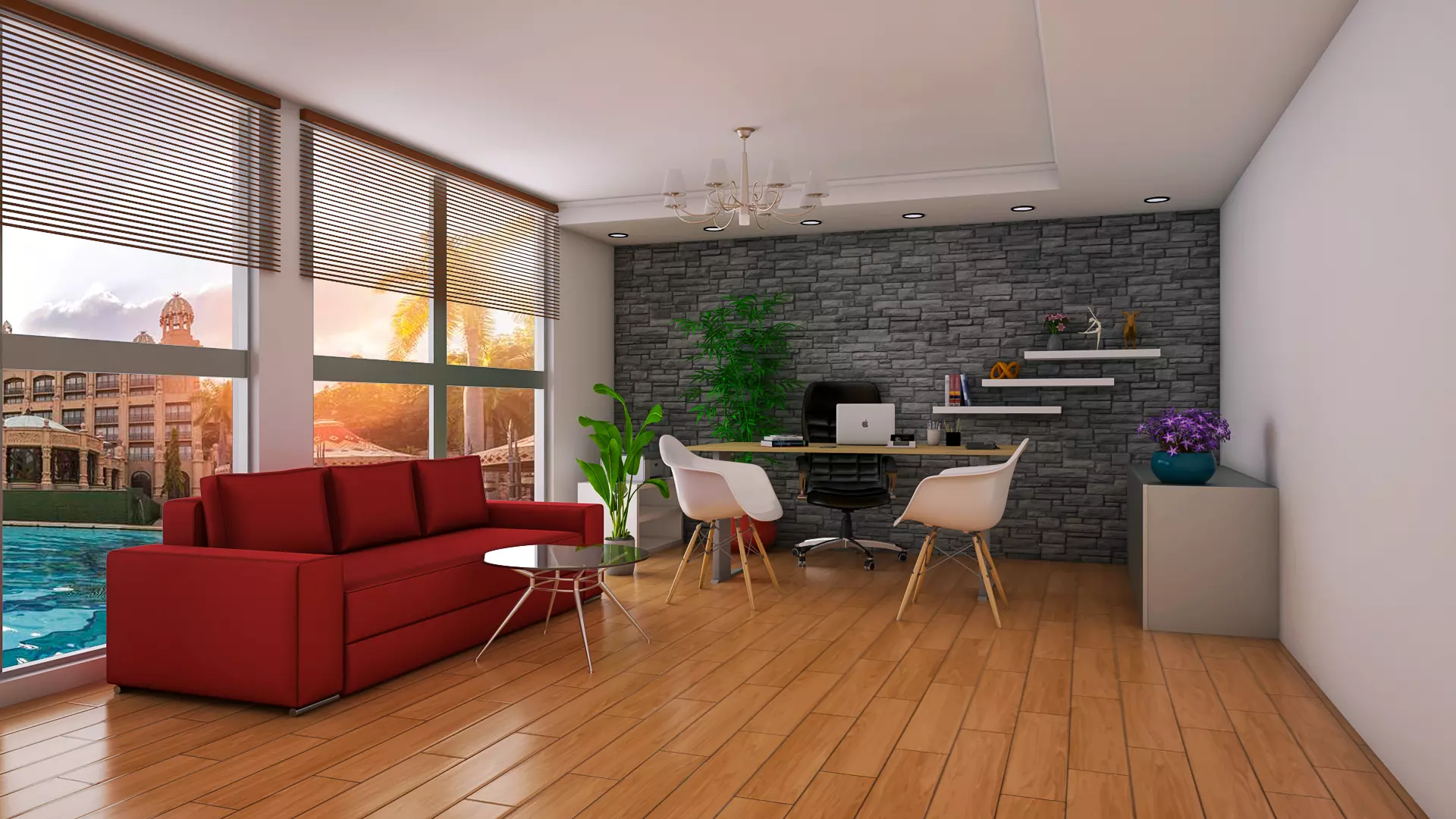 office living room with couch and desk 3D model_0