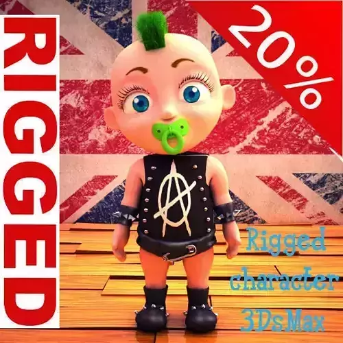Punk baby Cartoon Rigged 3D model