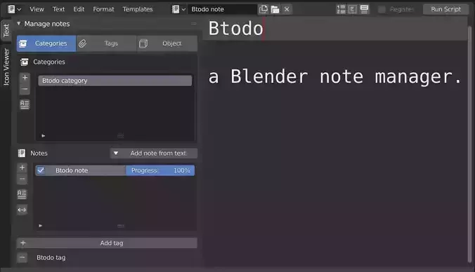 Btodo blender note manager screen