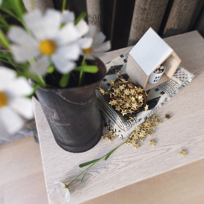 decoration set vase with flowers on table 3D model_4