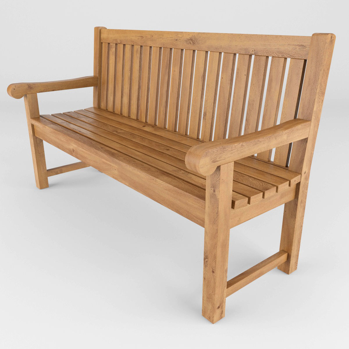 Wooden garden bench 3D model_2