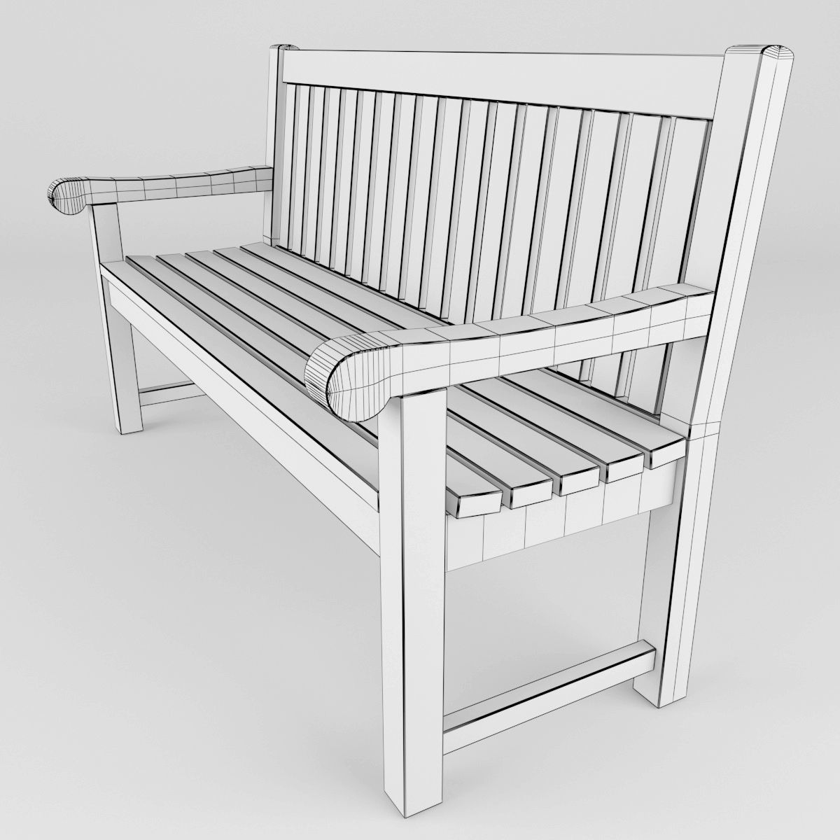 Wooden garden bench 3D model_5