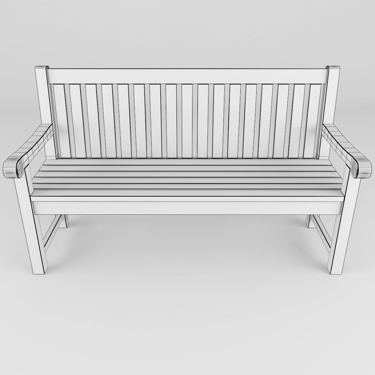 Wooden garden bench 3D model_4