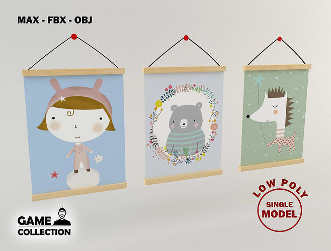 Children paintings  Lowpoly Low-poly 3D model
