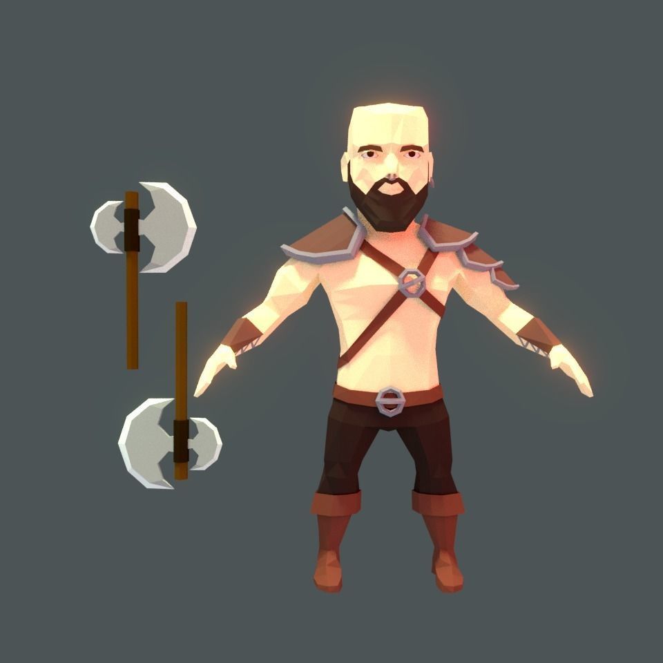 Berserker - Low Poly Game Character Low-poly 3D model_2