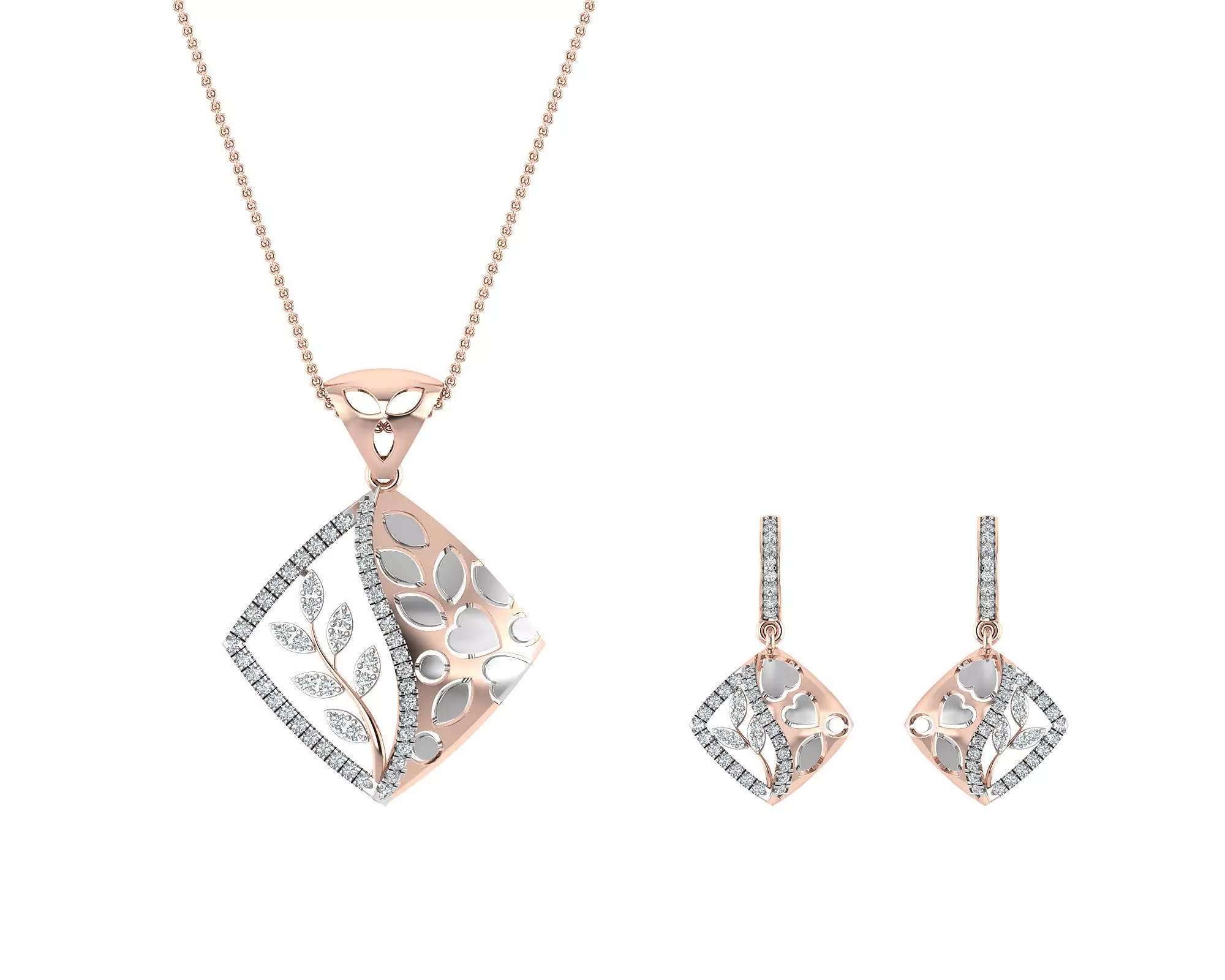 Women pendant-earrings set 3dm stl render detail 3D print model 3D print model_0