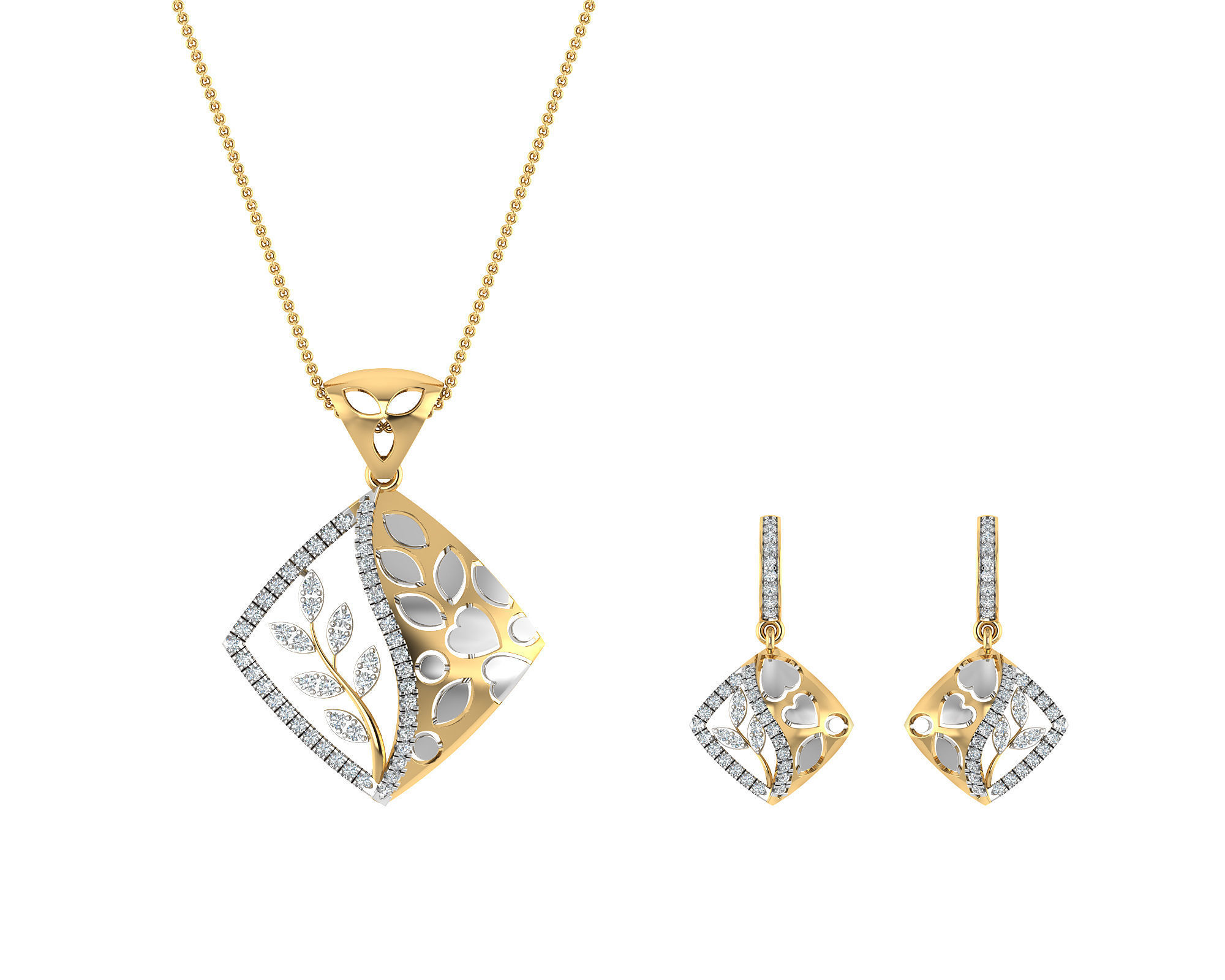 Women pendant-earrings set 3dm stl render detail 3D print model 3D print model_10