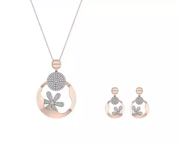 Pendant-ring-earrings set 3dm stl render detail 3D print model rose gold arrow pendant with diamonds