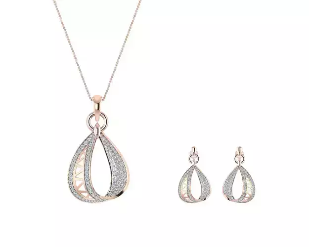 Women pendant-earrings set 3dm stl render detail 3D print model