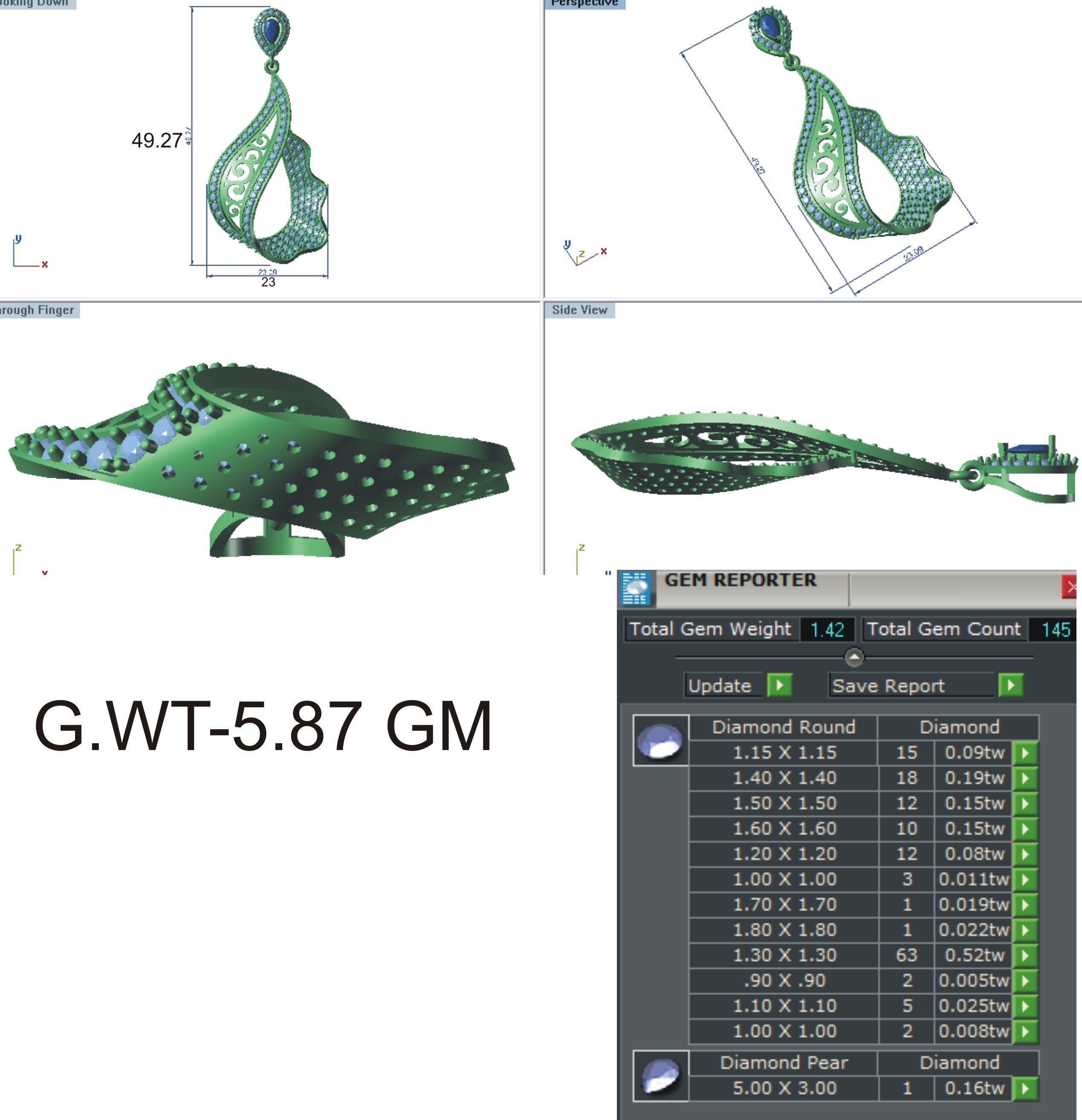 Women pendant-earrings set 3dm stl render detail 3D print model 3D print model_11