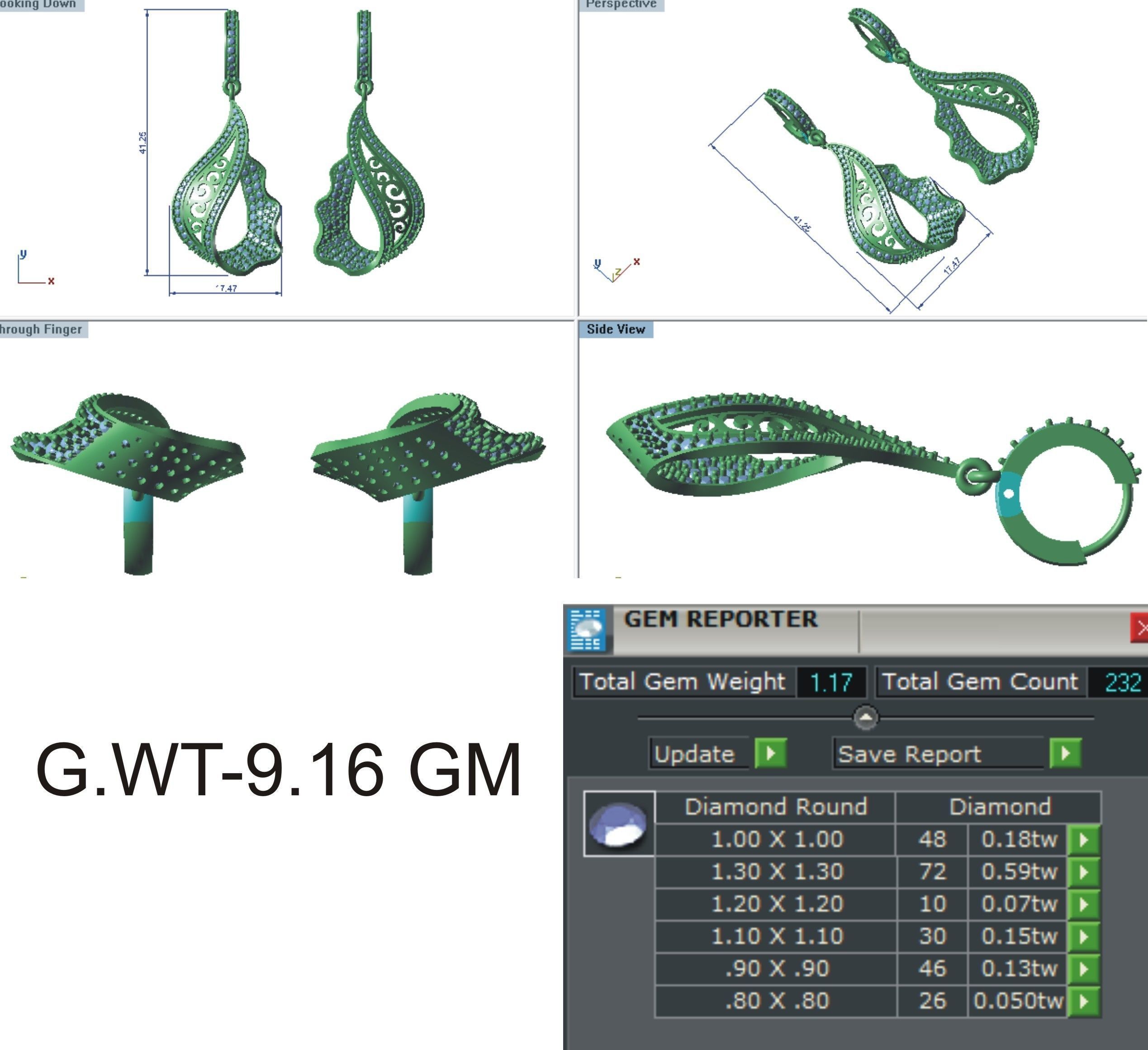Women pendant-earrings set 3dm stl render detail 3D print model 3D print model_1