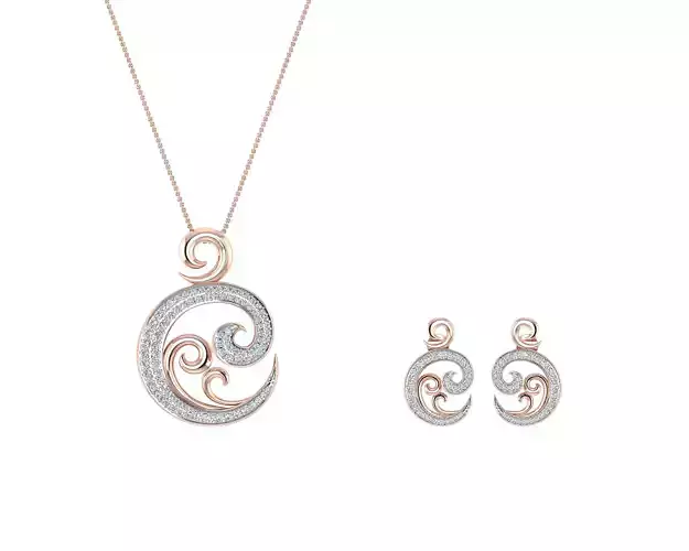 Women pendant-earrings set 3dm stl render detail 3D print model