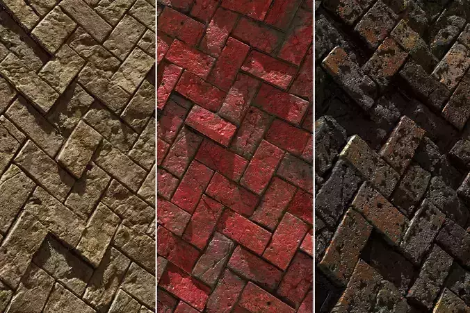Herringbone Brick Floor Tiles - Game Textures