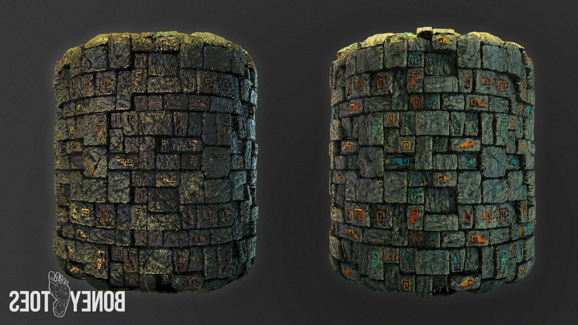Aztec Stone Wall - Game Textures Low-poly 3D model_16