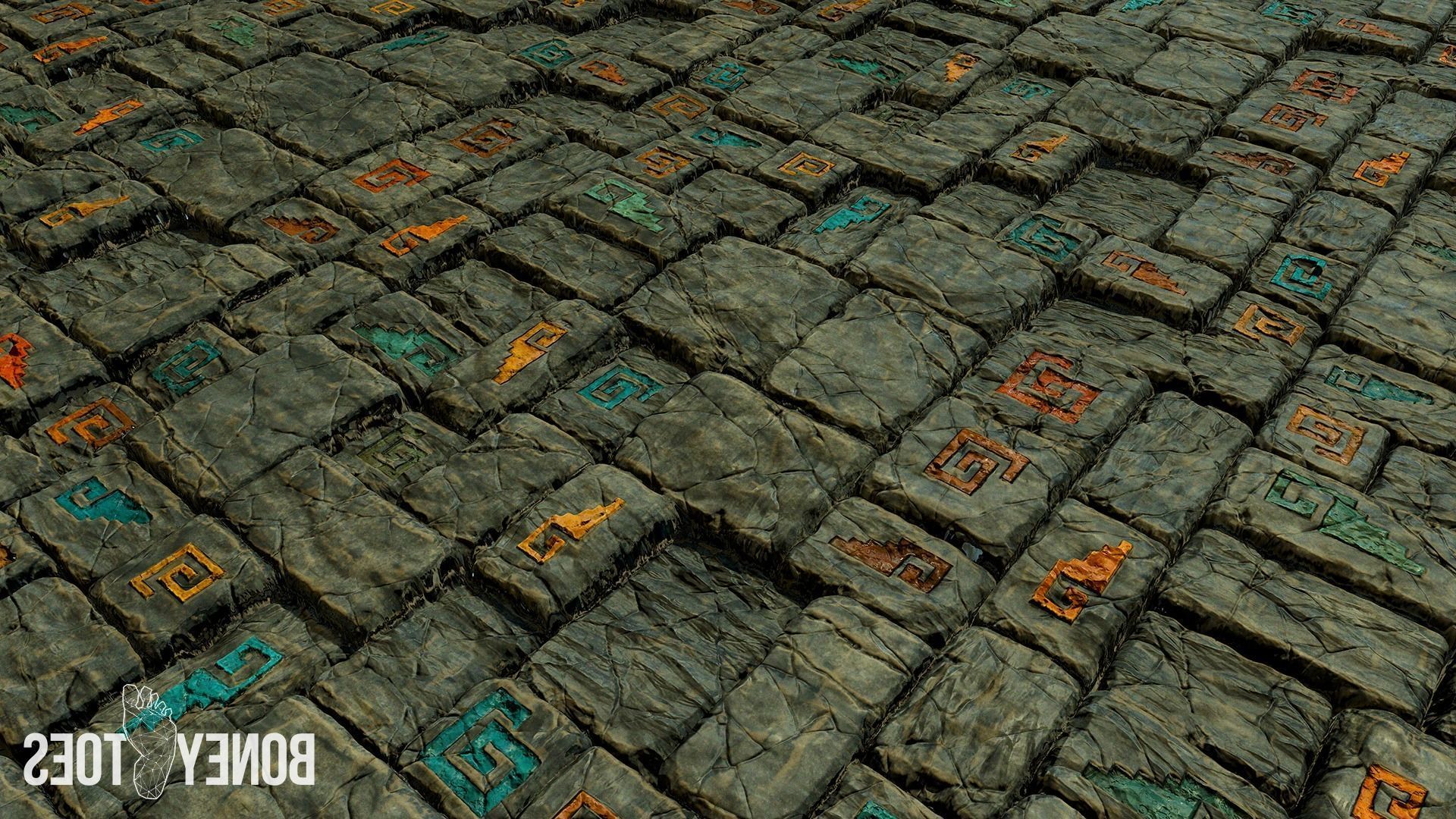 Aztec Stone Wall - Game Textures Low-poly 3D model_10