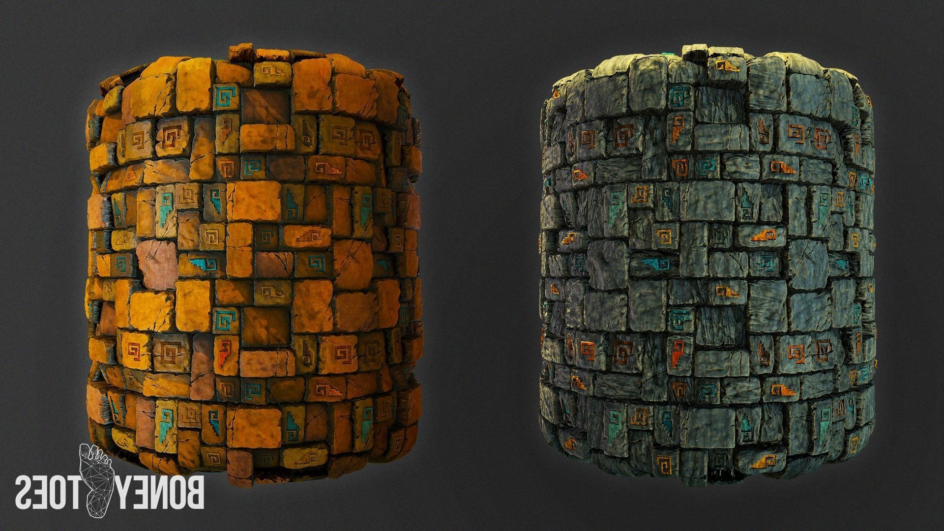 Aztec Stone Wall - Game Textures Low-poly 3D model_15