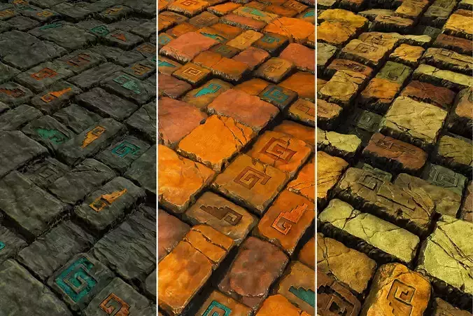 Aztec Stone Wall - Game Textures Low-poly 3D model