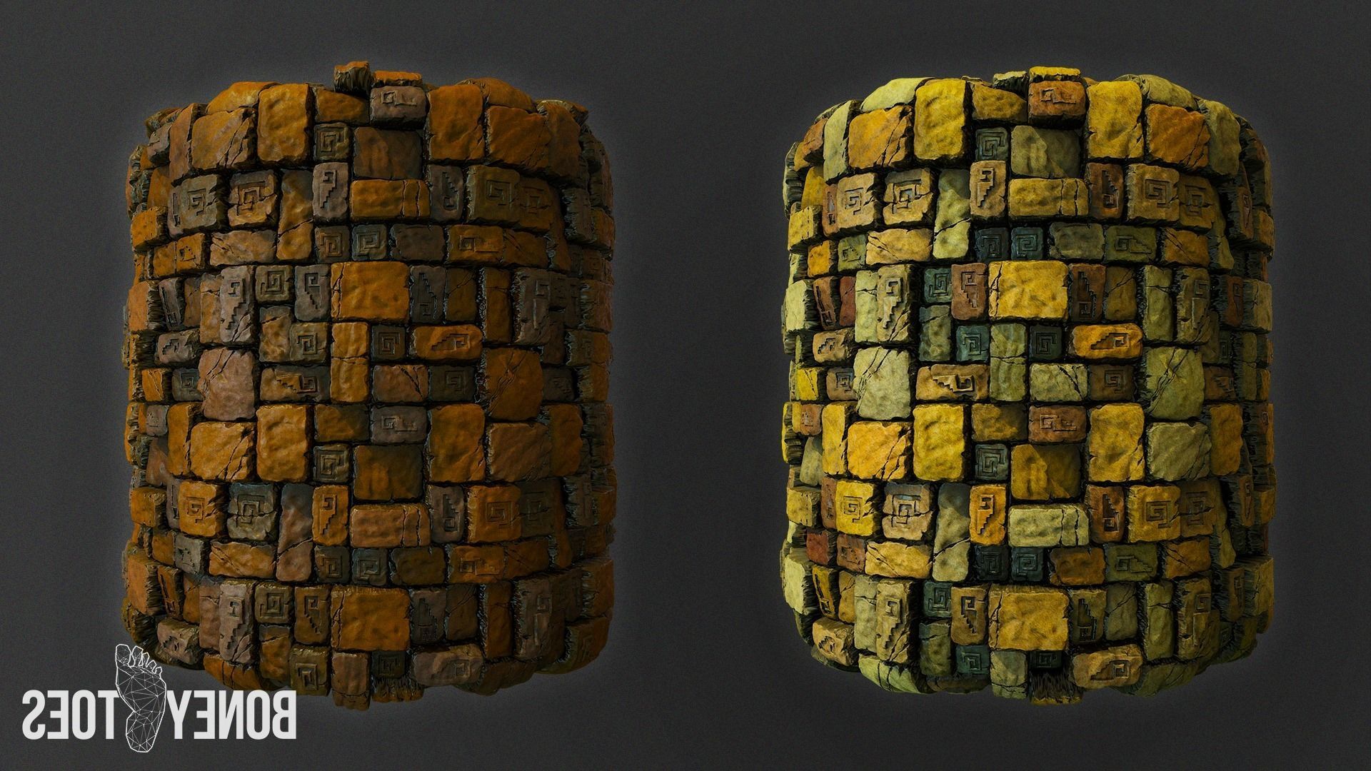 Aztec Stone Wall - Game Textures Low-poly 3D model_13