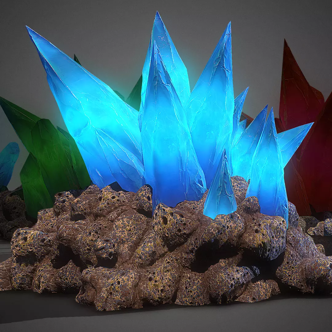 3D Cave Crystal Gemstones - Game Ready Low-poly 3D model_0