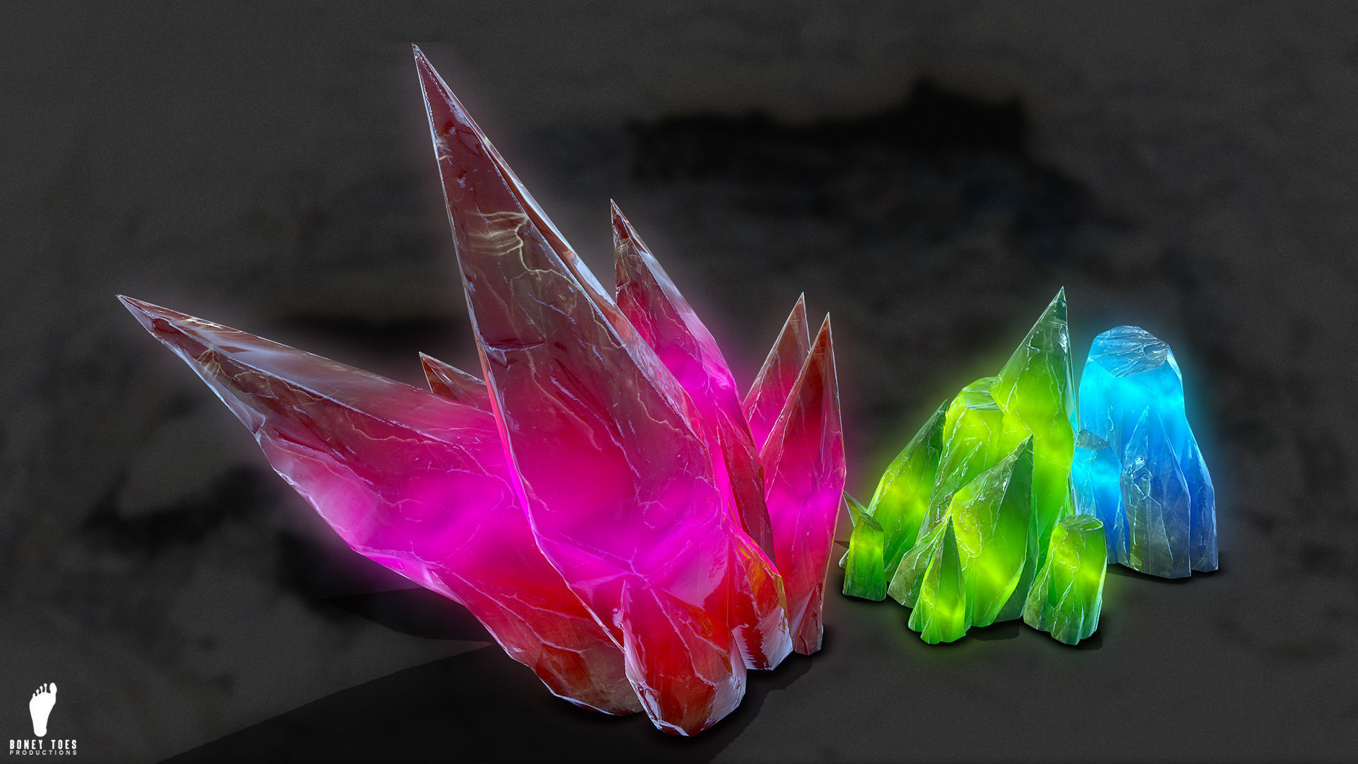 3D GLOWING CRYSTAL STONES Game Ready Low-poly 3D model_1