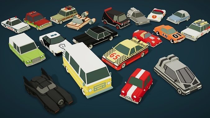 Cartoon Vehicles Pack 1  Low Poly Cars 20 Cars Low-poly 3D model