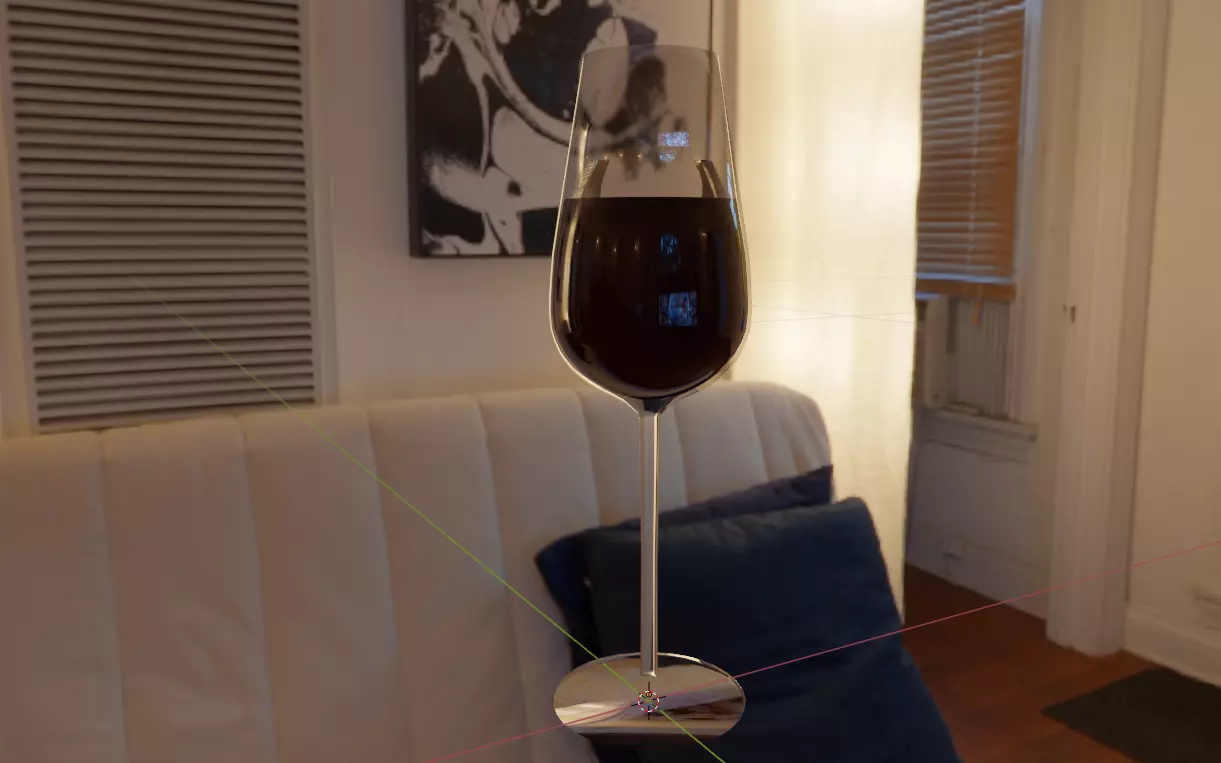 wineglass glass of wine on couch Low-poly 3D model_0