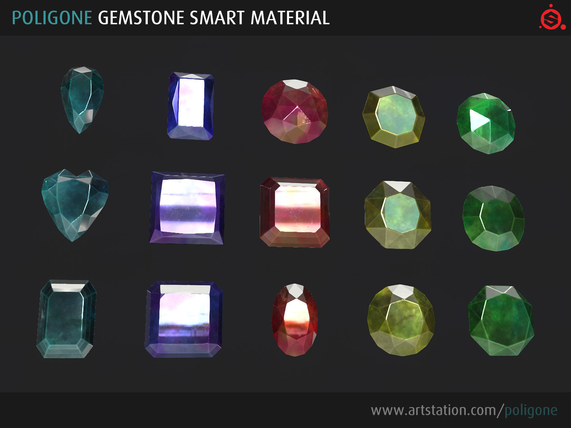 Poligone Gemstone Smart Material for Substance Painter 3D model CGTrader
