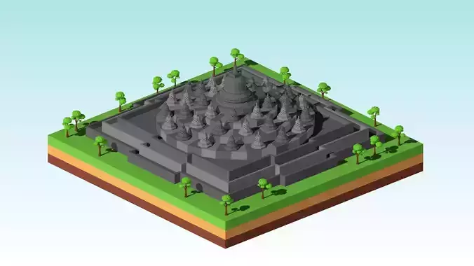 Cartoon Low Poly Borobudur Temple