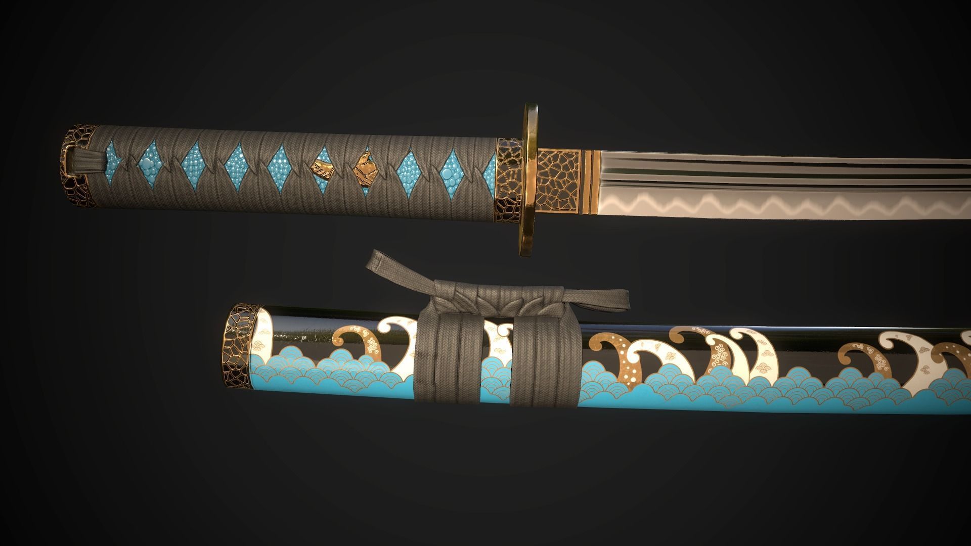 Wakizashi 01 Low-poly 3D model_5
