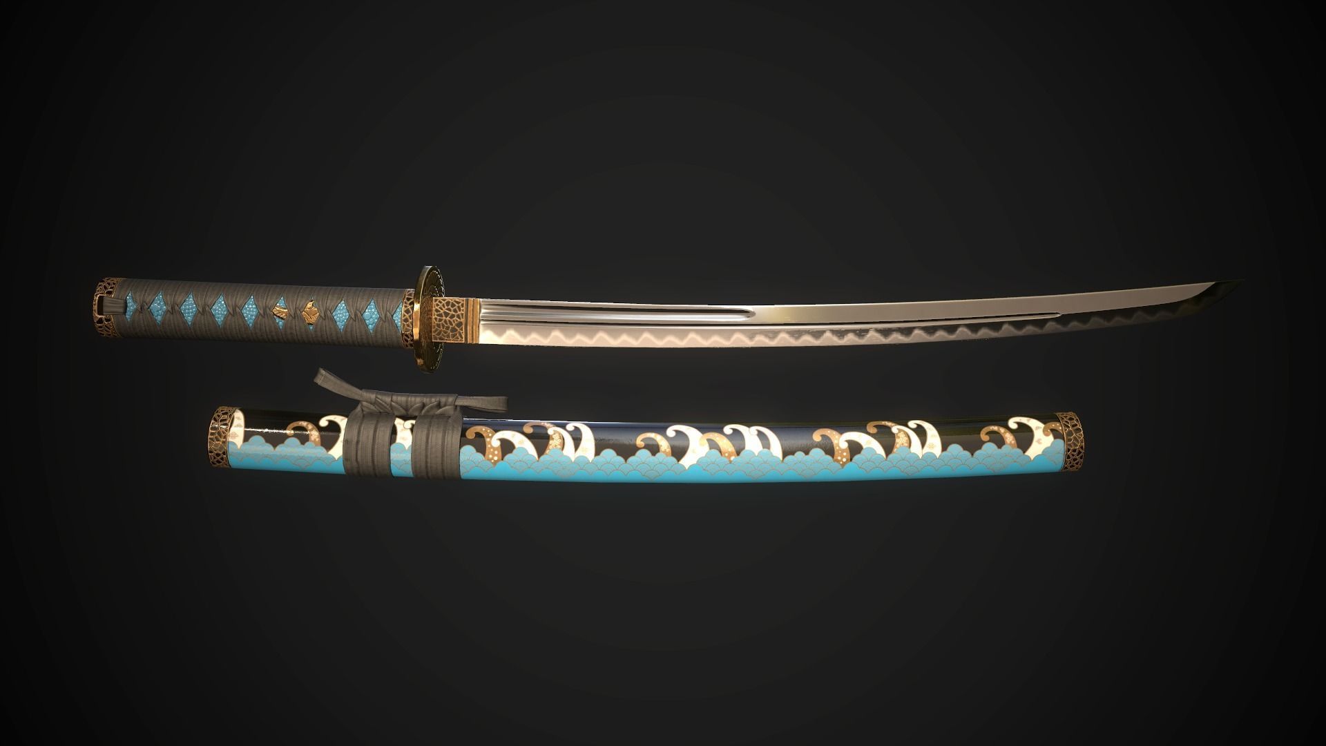 Wakizashi 01 Low-poly 3D model_1