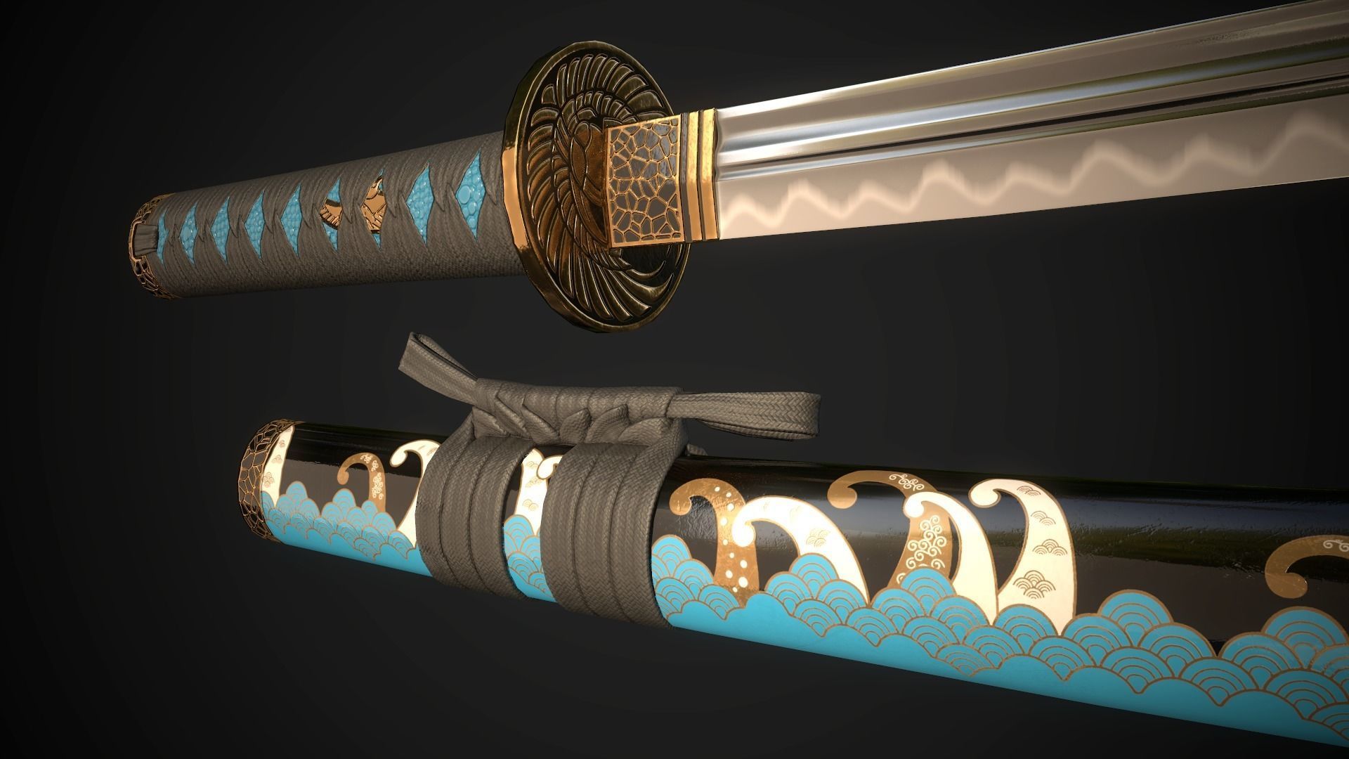 Wakizashi 01 Low-poly 3D model_6